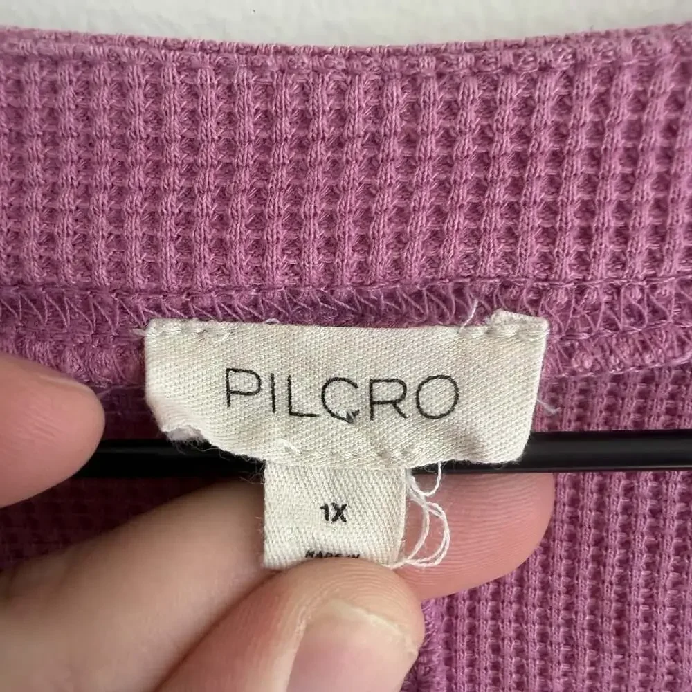 Pilcro Anthropologie Waffle Knit V Neck Thermal Top Plus 1X Mauve Pink Oversized